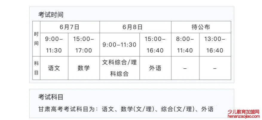 2022年甘肃高考时间安排,甘肃高考时间2022具体时间表